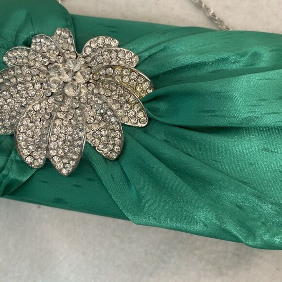 LULU TOWNSEND Green Sparkling Floral handbag purse clutch Stains Snap - Picture 5 of 12